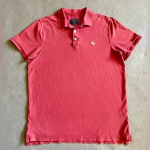 Abercrombie & Fitch Men’s Polo Shirt Red Coral Large Stretch Cotton Logo